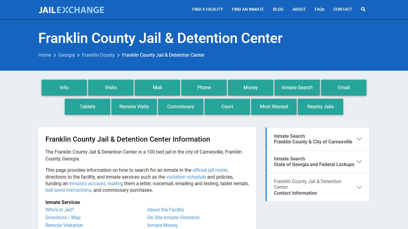 Franklin County Jail & Detention Center, GA Inmate Search, Information